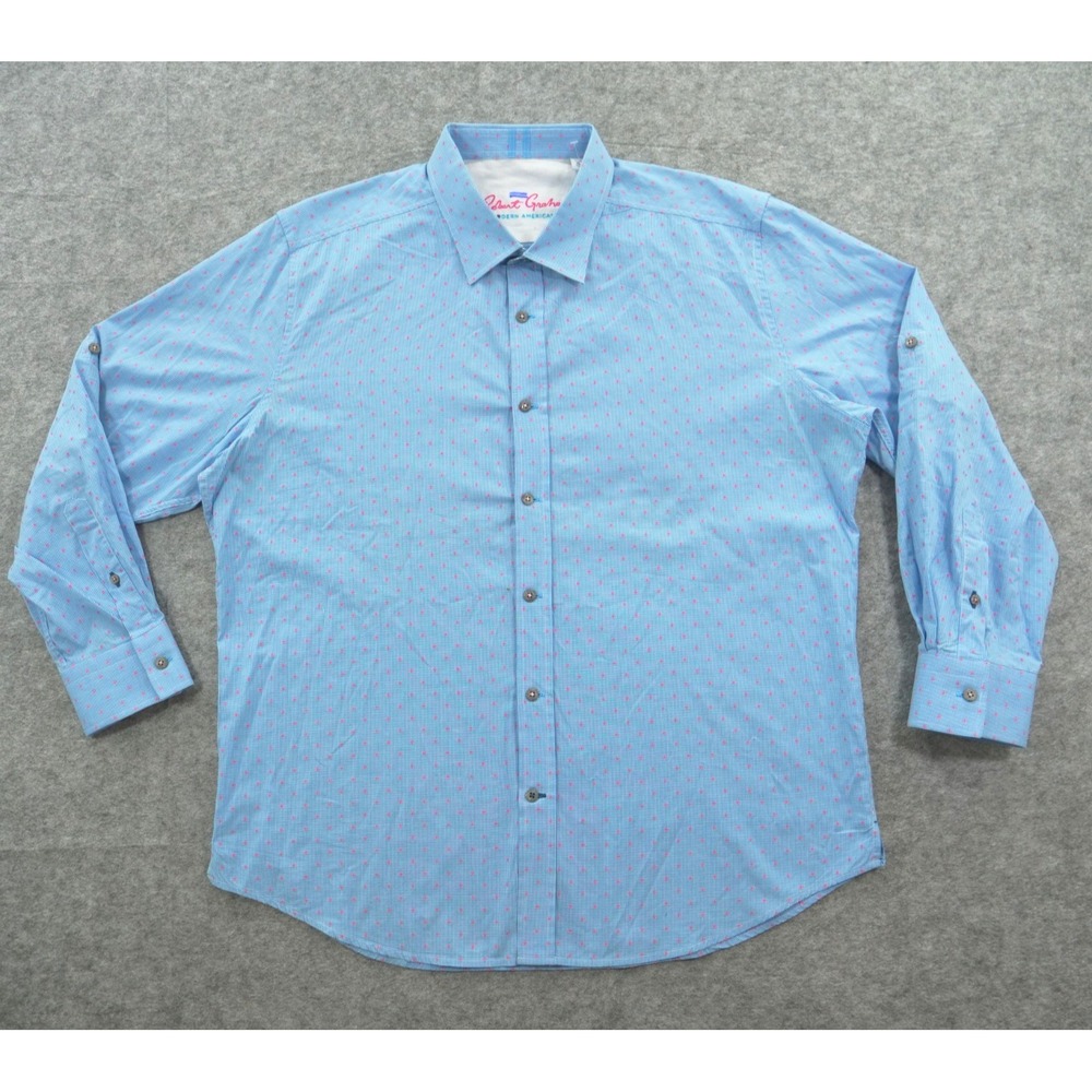 Robert Graham Shirt Mens Extra Large Blue Dot Print Button Modern American
